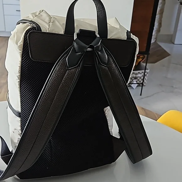Bally Stylish Cream Nylonand Brown Leather Backpack